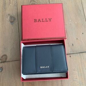 Bally dark navy blue card wallet NWT